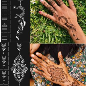 DIVAWOO 12 Sheet Henna Tattoo Stencils, Hand Temporary Tattoo Stickers, Indian Arabian Self Adhesive Tattoo Templates