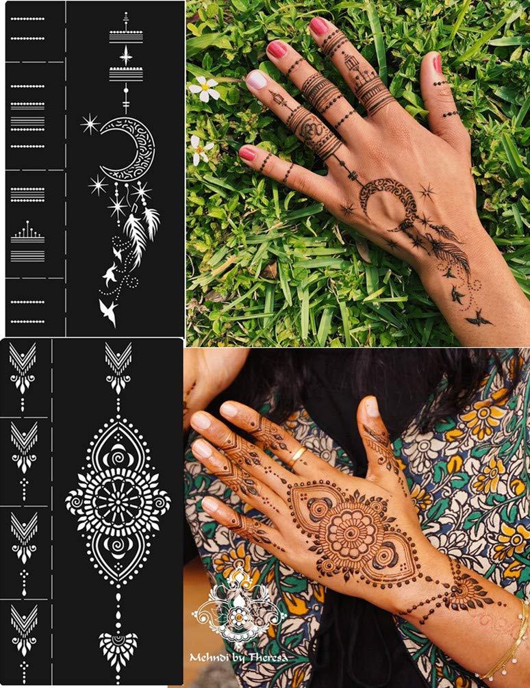 DIVAWOO 12 Sheet Henna Tattoo Stencils, Hand Temporary Tattoo Stickers, Indian Arabian Self Adhesive Tattoo Templates