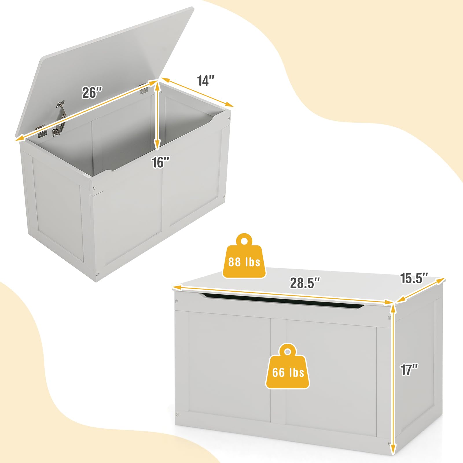 Costzon Kids Wooden Toy Box, Children Storage Chest & Bench with Flip Top Lid, Hinges, Wooden Toy Chest Storage Organizer Large Trunk for Kids Room Playroom Nursery (Grey)