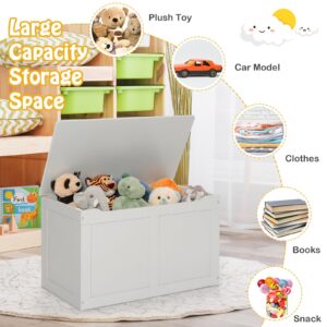 Costzon Kids Wooden Toy Box, Children Storage Chest & Bench with Flip Top Lid, Hinges, Wooden Toy Chest Storage Organizer Large Trunk for Kids Room Playroom Nursery (Grey)