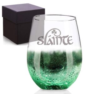 osci-fly saint patrick's day gift, slainte irish handmade etched wine glass