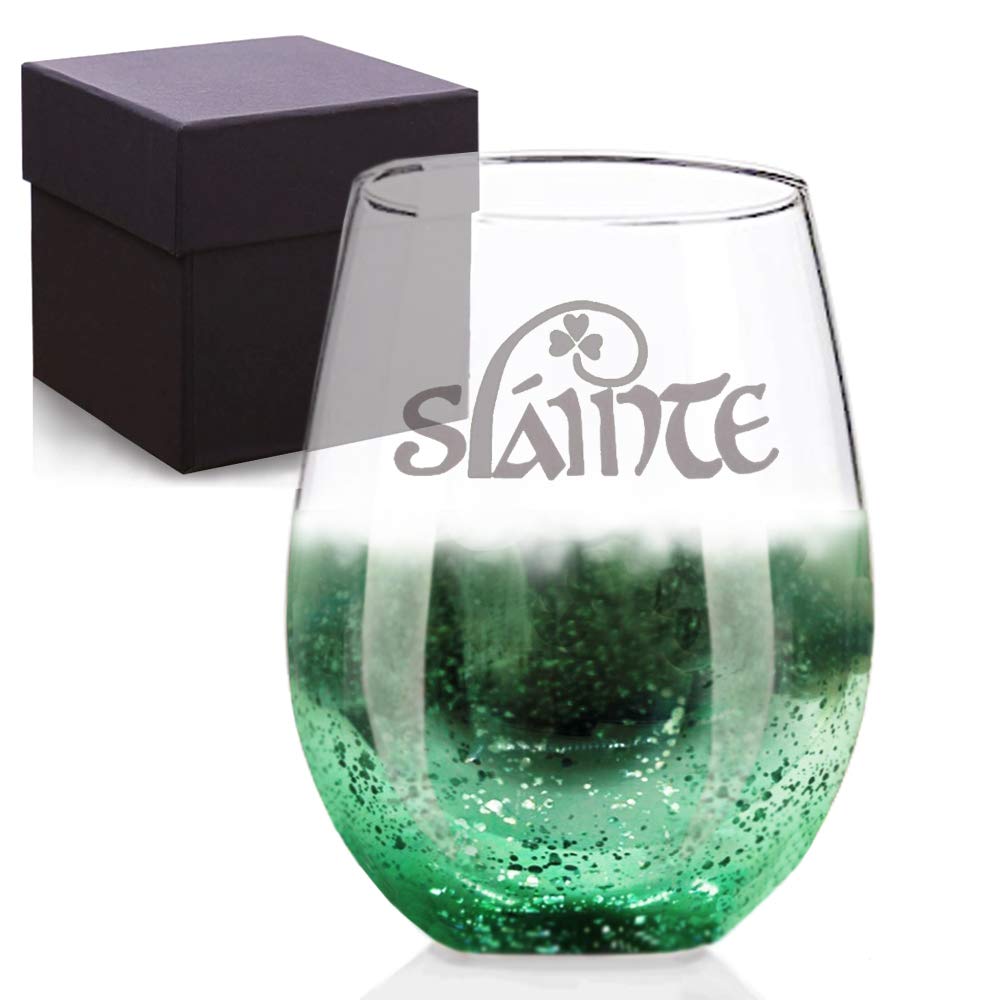 Osci-Fly Saint Patrick's Day Gift, Slainte Irish Handmade Etched Wine Glass