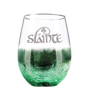 Osci-Fly Saint Patrick's Day Gift, Slainte Irish Handmade Etched Wine Glass