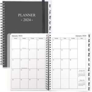veiai 2024 planner,january - december, wirebound,weekly and monthly with monthly tabs planner, frosted cover,6.5"x8.5", twin-wire binding calendar notebook (black)