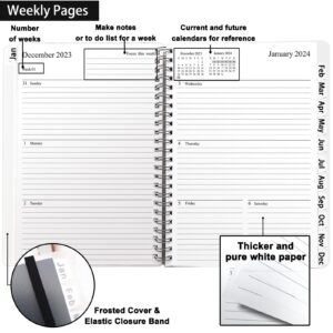 Veiai 2024 Planner,January - December, Wirebound,Weekly and Monthly with Monthly Tabs Planner, Frosted Cover,6.5"x8.5", Twin-Wire Binding Calendar Notebook (Black)
