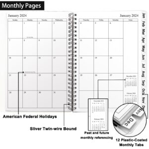 Veiai 2024 Planner,January - December, Wirebound,Weekly and Monthly with Monthly Tabs Planner, Frosted Cover,6.5"x8.5", Twin-Wire Binding Calendar Notebook (Black)