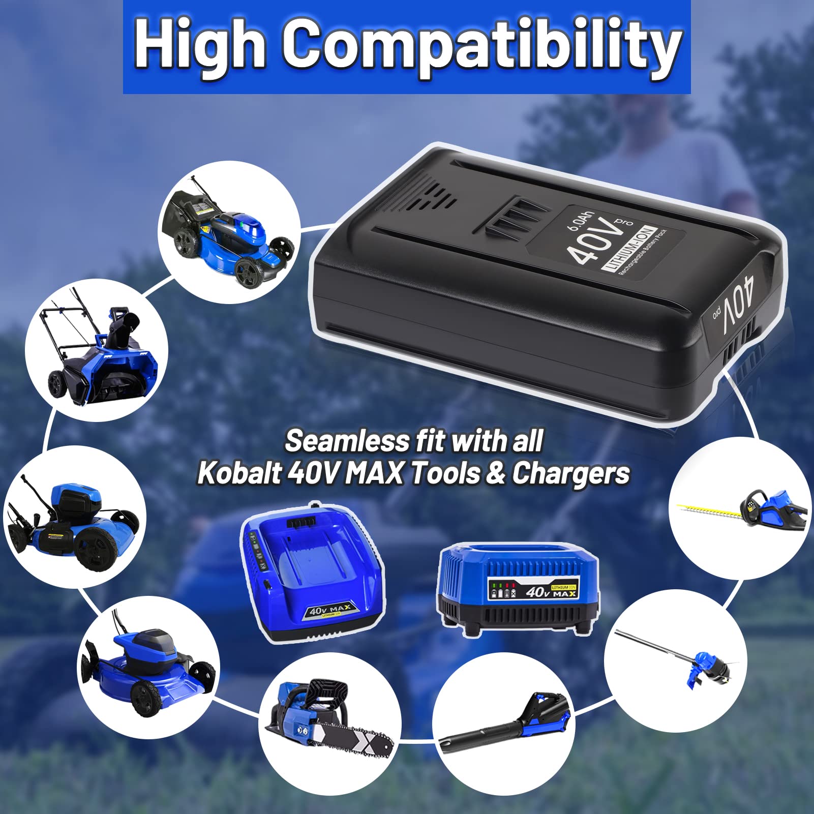 【Upgrade】 6.0Ah 40Volt Replacement Battery for Kobalt 40V MAX Battery 2540C-06 Lithium-ion Battery for KB440-03 KB2540C-06 KB640-03 KB240-06 for Cordless Power Tools -High Capacity