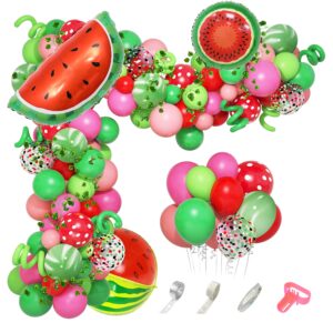 ouddy party 140pcs watermelon party decorations balloon arch garland kit - red green polka dot watermelon balloons watermelon vines for baby shower birthday summer one in a melon party decorations