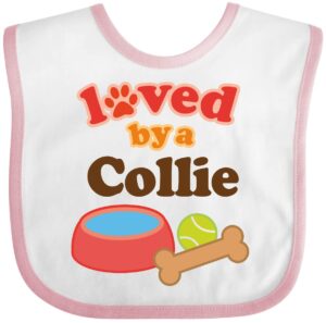inktastic scotch collie rough collie dog baby bib white and pink 3dfa3
