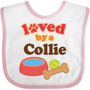 inktastic Scotch Collie Rough Collie Dog Baby Bib White and Pink 3dfa3