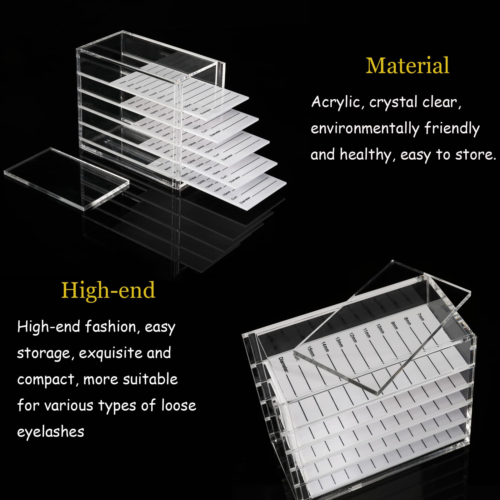 LXIANGN Acrylic 5 Layers Clear Eyelash Storage Box Lash Display Organizer Eyelash Storage Tray for Grafting Lash Extension