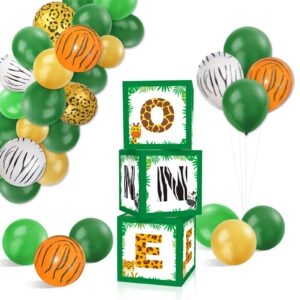 jungle animals wild one balloons boxes decoration safari first birthday backdrop blocks decor for baby boys girls b-day party supplies milestone one year anniversary celebration favor ideas set of 39
