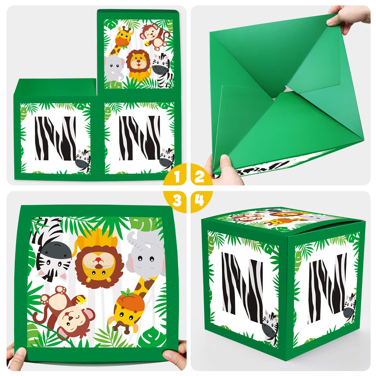 Jungle Animals Wild One Balloons Boxes Decoration Safari First Birthday Backdrop Blocks Decor for Baby Boys Girls B-Day Party Supplies Milestone One Year Anniversary Celebration Favor Ideas Set of 39