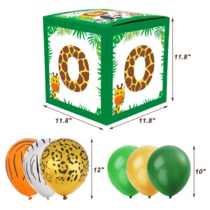 Jungle Animals Wild One Balloons Boxes Decoration Safari First Birthday Backdrop Blocks Decor for Baby Boys Girls B-Day Party Supplies Milestone One Year Anniversary Celebration Favor Ideas Set of 39