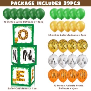 Jungle Animals Wild One Balloons Boxes Decoration Safari First Birthday Backdrop Blocks Decor for Baby Boys Girls B-Day Party Supplies Milestone One Year Anniversary Celebration Favor Ideas Set of 39