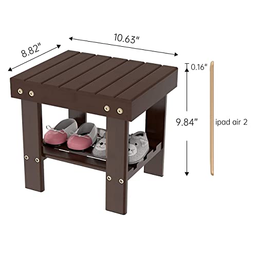 Wooden Step Stool for Kids Adults Small Wood Shower Foot Rest Stool Shaving Legs Potty Stool for Bathroom Sink Bed Kitchen Walnut