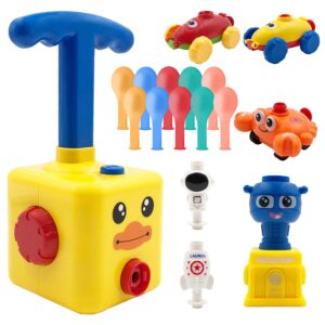 balloon launcher car toy set - balloon racers toy with pump, balloon powered, with rocket launch kit and extra balloons (yellow duck)