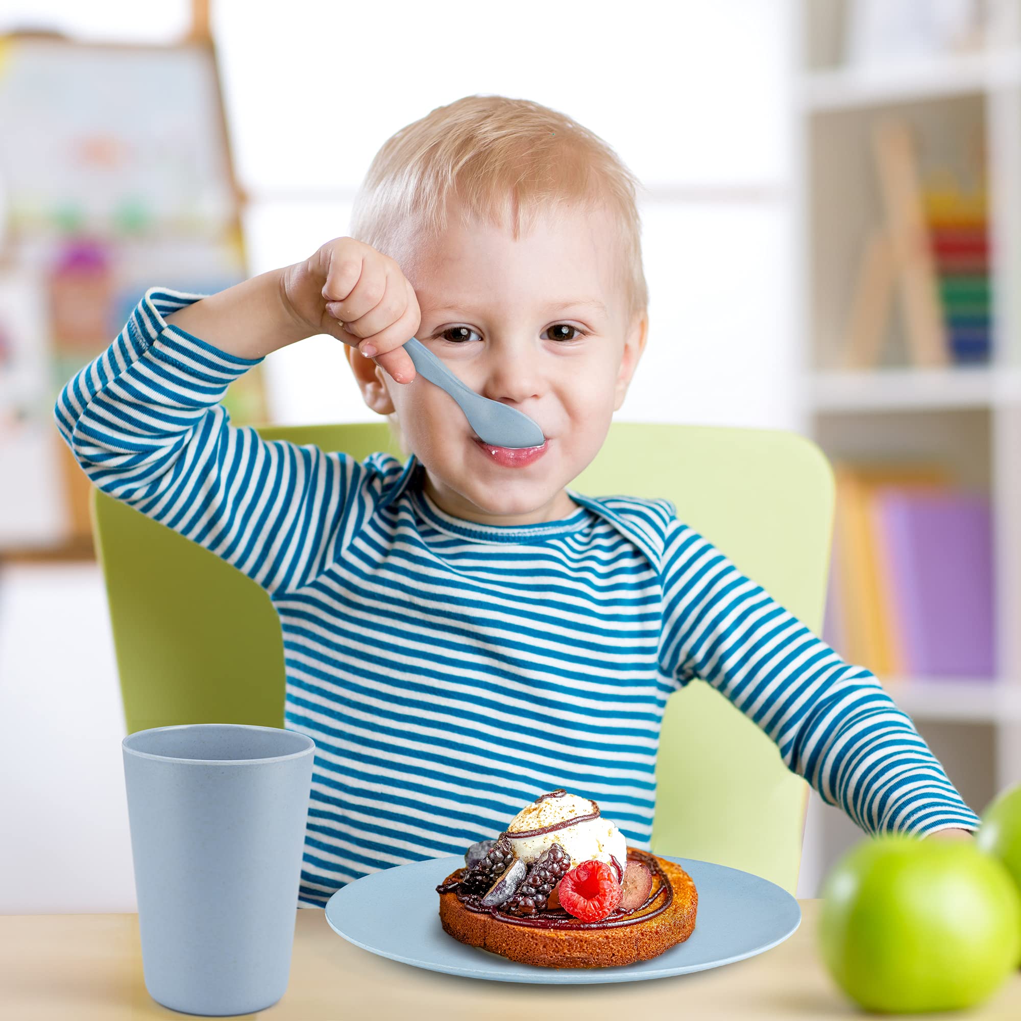 Bamboo Plates - Set of 6-8 Inch Bamboo Kids Plates and Baby Plates - Bamboo Dinnerware for Children & Adults - BPA Free Dishwasher Safe Kids Dishes - Stackable Reusable Small Bamboo Toddler Plates