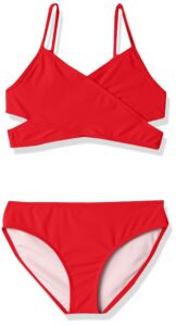 kanu surf girls' coral reef beach sport wrap around bikini 2-piece swimsuit, solid red, 12