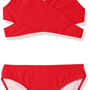 Kanu Surf Girls' Coral Reef Beach Sport Wrap Around Bikini 2-Piece Swimsuit, Solid Red, 12