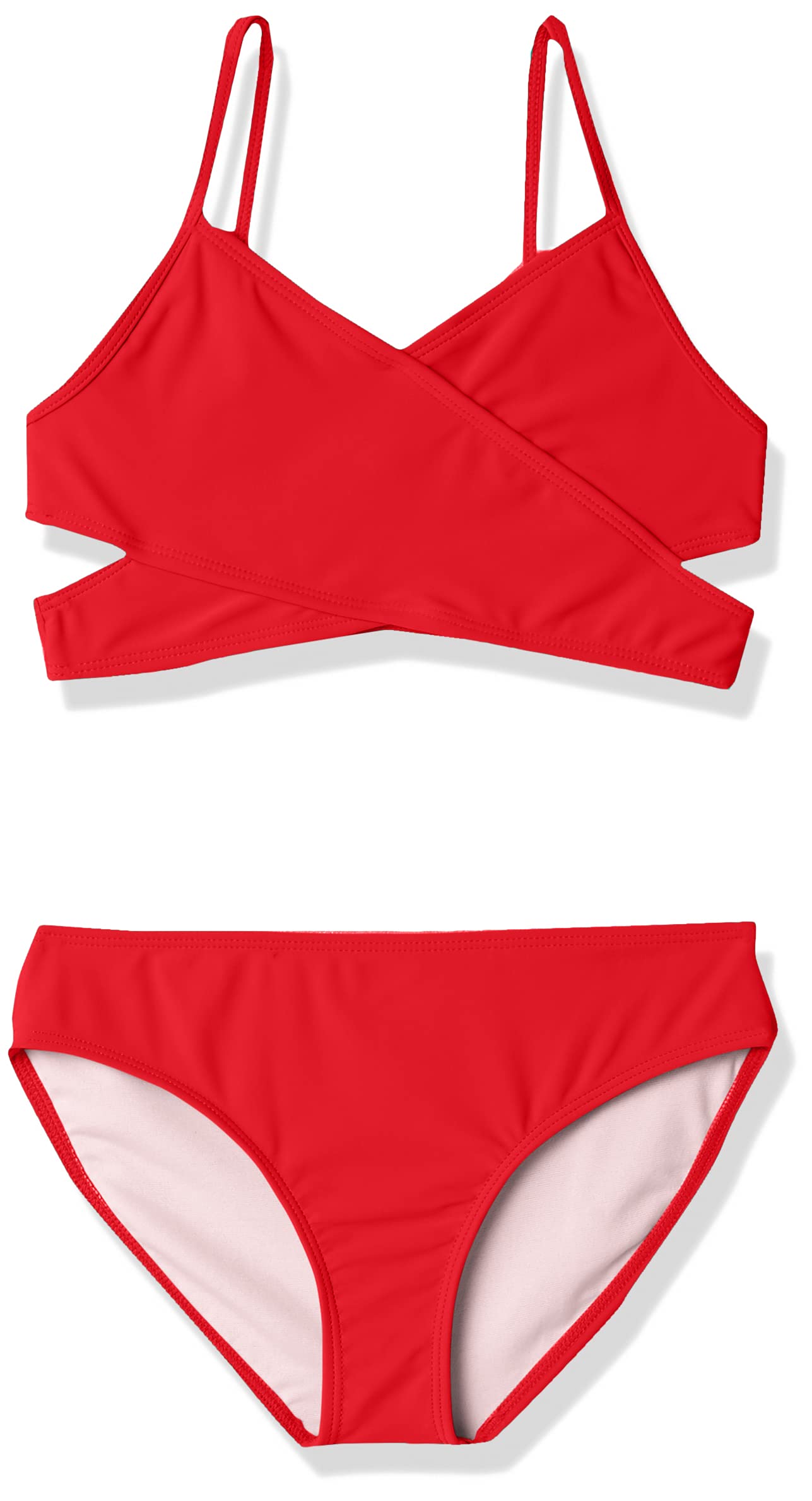 Kanu Surf Girls' Coral Reef Beach Sport Wrap Around Bikini 2-Piece Swimsuit, Solid Red, 12