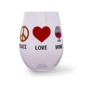 "Peace Love Wine" Oversized Stemless Wine Glass | Holds 20 Ounces