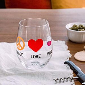 "Peace Love Wine" Oversized Stemless Wine Glass | Holds 20 Ounces