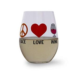 "Peace Love Wine" Oversized Stemless Wine Glass | Holds 20 Ounces