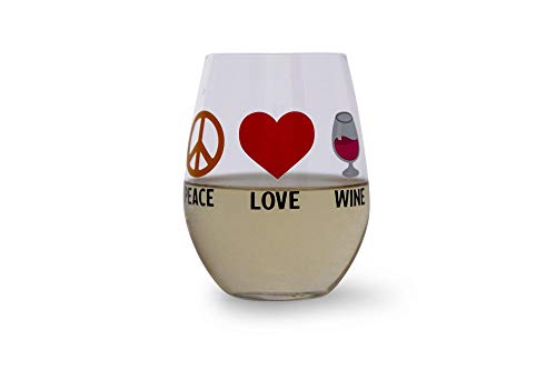 "Peace Love Wine" Oversized Stemless Wine Glass | Holds 20 Ounces