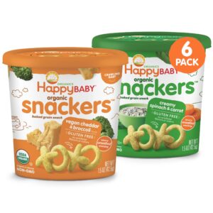 happy baby organics snackers baked grain snack, 2 flavor veggie variety pack, 1.5 ounce (pack of 6)