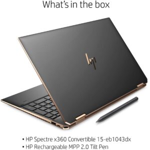 HP Spectre X360 15.6-inch 4K UHD Touchscreen 512GB SSD + 32GB Optane 11th Gen i7 (16GB RAM, Quad-Core i7-1165G7 up to 4.7GHz, Windows 10 Home, 3840 x 2160 Resolution) Nightfall Black, 15-eb1043dx