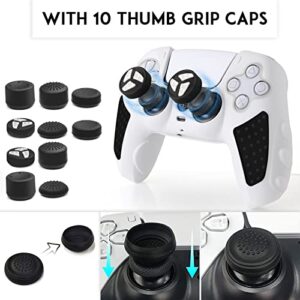 SIKEMAY PS5 Controller Skin, Anti-Slip Thicken Silicone Protective Cover Case Perfectly Compatible with Playstation 5 Dualsense Controller Grip with 10 x Thumb Grip Caps (White-Black)