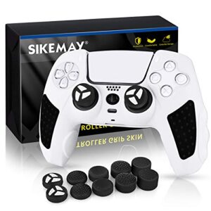 sikemay ps5 controller skin, anti-slip thicken silicone protective cover case perfectly compatible with playstation 5 dualsense controller grip with 10 x thumb grip caps (white-black)