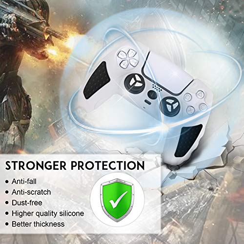 SIKEMAY PS5 Controller Skin, Anti-Slip Thicken Silicone Protective Cover Case Perfectly Compatible with Playstation 5 Dualsense Controller Grip with 10 x Thumb Grip Caps (White-Black)