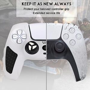 SIKEMAY PS5 Controller Skin, Anti-Slip Thicken Silicone Protective Cover Case Perfectly Compatible with Playstation 5 Dualsense Controller Grip with 10 x Thumb Grip Caps (White-Black)