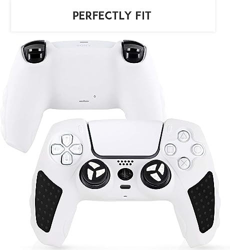 SIKEMAY PS5 Controller Skin, Anti-Slip Thicken Silicone Protective Cover Case Perfectly Compatible with Playstation 5 Dualsense Controller Grip with 10 x Thumb Grip Caps (White-Black)