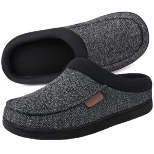 ultraideas men's nealon moccasin clog slipper, slip on indoor/outdoor house shoes(black/gray, 9-10)