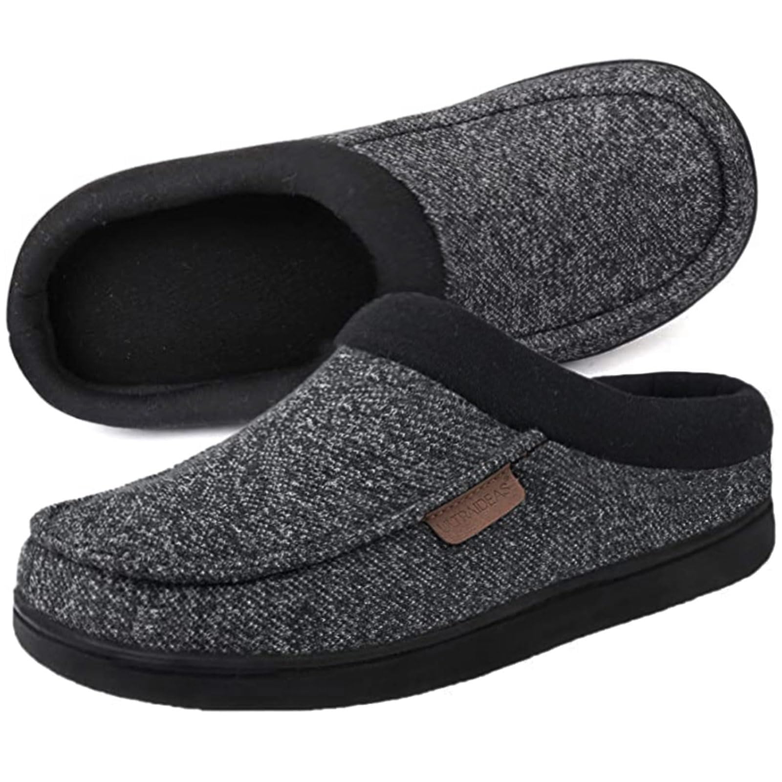 ULTRAIDEAS Men's Nealon Moccasin Clog Slipper, Slip on Indoor/Outdoor House Shoes(Black/Gray, 9-10)