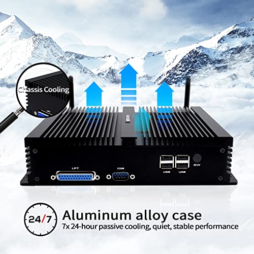 BASOARO Mini Industrial Fanless Desktop PC, Tiny Desktop Computer i7 8550U, 64G RAM 512G SSD 1TB HDD, Mini PC Dual RJ45 LAN, DP/EDP/HD, LPT, 6 RS232 COM, WiFi, BT, Windows 11 Pro/Linux