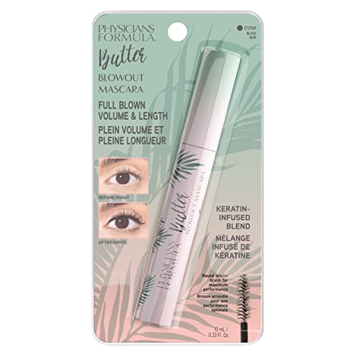 Physicians Formula Butter Blowout Mascara Black, Keratin Infused, Volumizing Mascara, Buildable, Lengthening Mascara, Defining, Curling, Multiplying, Blackest Black