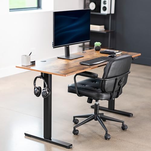 VIVO Electric 55 x 24 inch Stand Up Desk, Height Adjustable Standing Home & Office Workstation with Memory Controller, Rustic Vintage Brown Top, Black Frame, DESK-E155TN