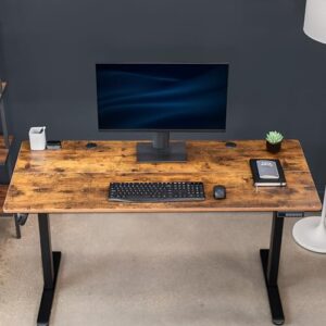 VIVO Electric 55 x 24 inch Stand Up Desk, Height Adjustable Standing Home & Office Workstation with Memory Controller, Rustic Vintage Brown Top, Black Frame, DESK-E155TN