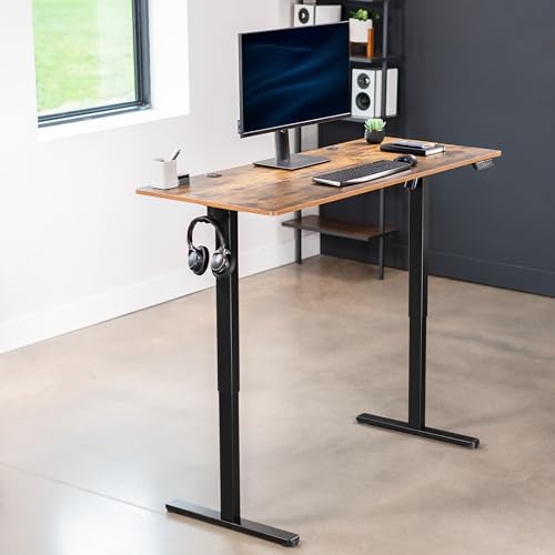 VIVO Electric 55 x 24 inch Stand Up Desk, Height Adjustable Standing Home & Office Workstation with Memory Controller, Rustic Vintage Brown Top, Black Frame, DESK-E155TN