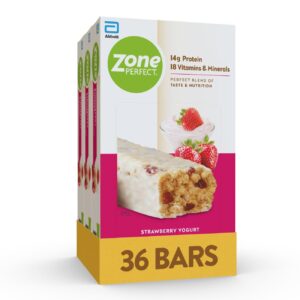 zoneperfect protein bars, 18 vitamins & minerals, 14g protein, nutritious snack bar, strawberry yogurt, 36 bars