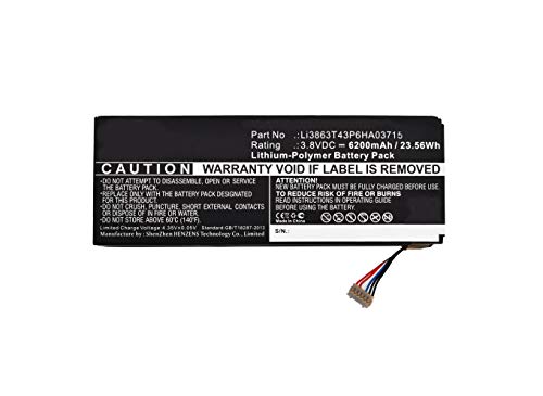 Synergy Digital Projector Battery, Works with ZTE SPro2 Smart Projector Projector, (Li-Pol, 3.8V, 6200 mAh) Ultra High Capacity, Compatible with AT&T Li3863T43P6HA03715 Battery