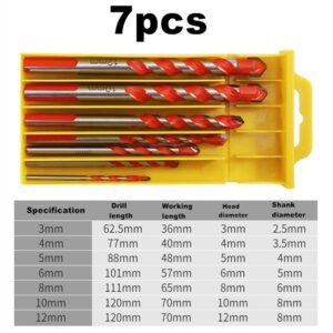 TOEGA 7Pcs Ultimate Drill bits，Concrete Drill bit, Masonry bit bit with Tungsten Carbide Drill bit, Drilling and Punching Work kit for Ceramic Tile, Concrete, Brick, Glass, Plastic and Wood (Orange)