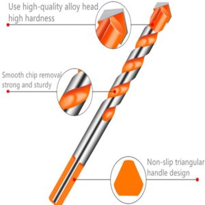 TOEGA 7Pcs Ultimate Drill bits，Concrete Drill bit, Masonry bit bit with Tungsten Carbide Drill bit, Drilling and Punching Work kit for Ceramic Tile, Concrete, Brick, Glass, Plastic and Wood (Orange)