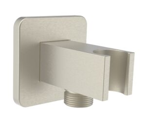 aquaiaw wall supply elbow with flange, tapered 1/2 npt female inlet, solid brass wall union with handshower holder, square wall supply elbow with hand shower bracket, pvd brushed nickel, g1/2 outlet