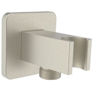 Aquaiaw Wall Supply Elbow with Flange, Tapered 1/2 NPT Female Inlet, Solid Brass Wall Union with Handshower Holder, Square Wall Supply Elbow with Hand Shower bracket, PVD Brushed Nickel, G1/2 Outlet