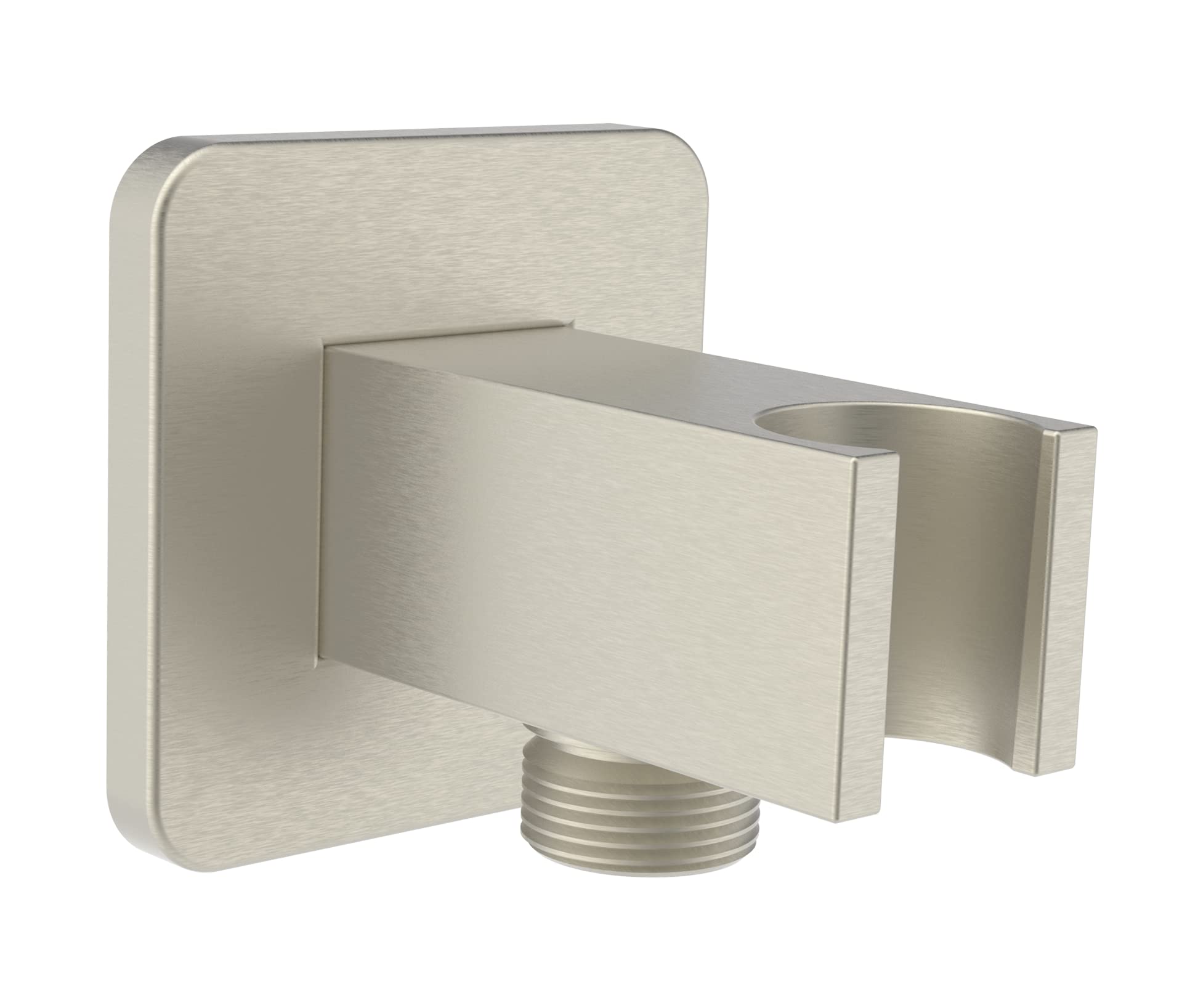 Aquaiaw Wall Supply Elbow with Flange, Tapered 1/2 NPT Female Inlet, Solid Brass Wall Union with Handshower Holder, Square Wall Supply Elbow with Hand Shower bracket, PVD Brushed Nickel, G1/2 Outlet